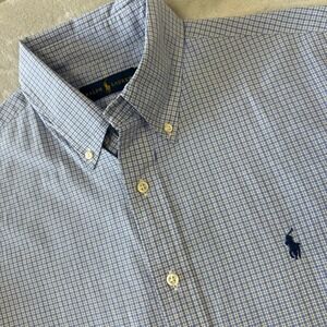 Ralph Lauren Men's Blue Gingham Button Down Shirt‎ Size 16 32-33